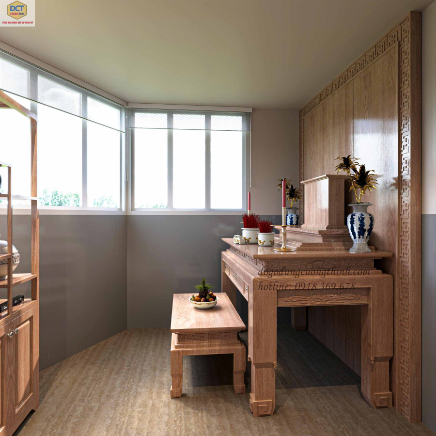 Mẫu phòng thờ gia tiên gỗ sồi  PT53 đẹp